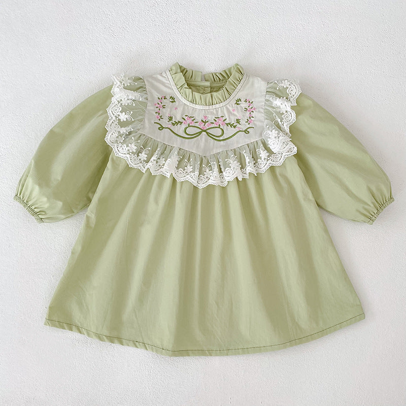 Lace Collar and Floral Embroider Dress