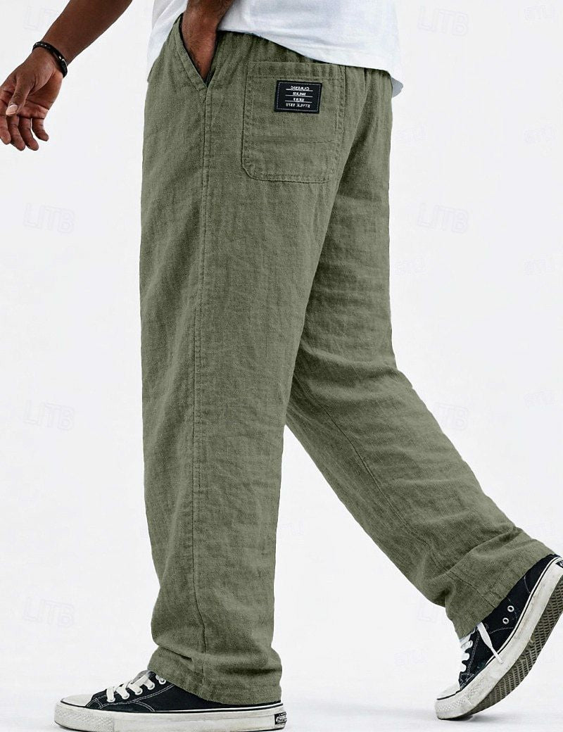 Cotton-Linen Straight Leg Wide Pants