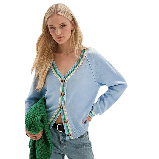 V-neck cardigan long sleeved sweater