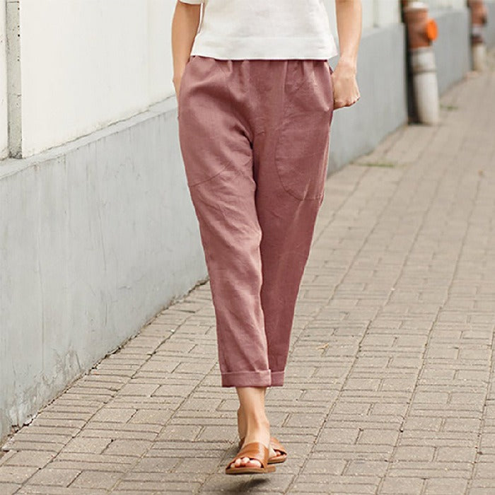 Linen cotton blend cropped pants