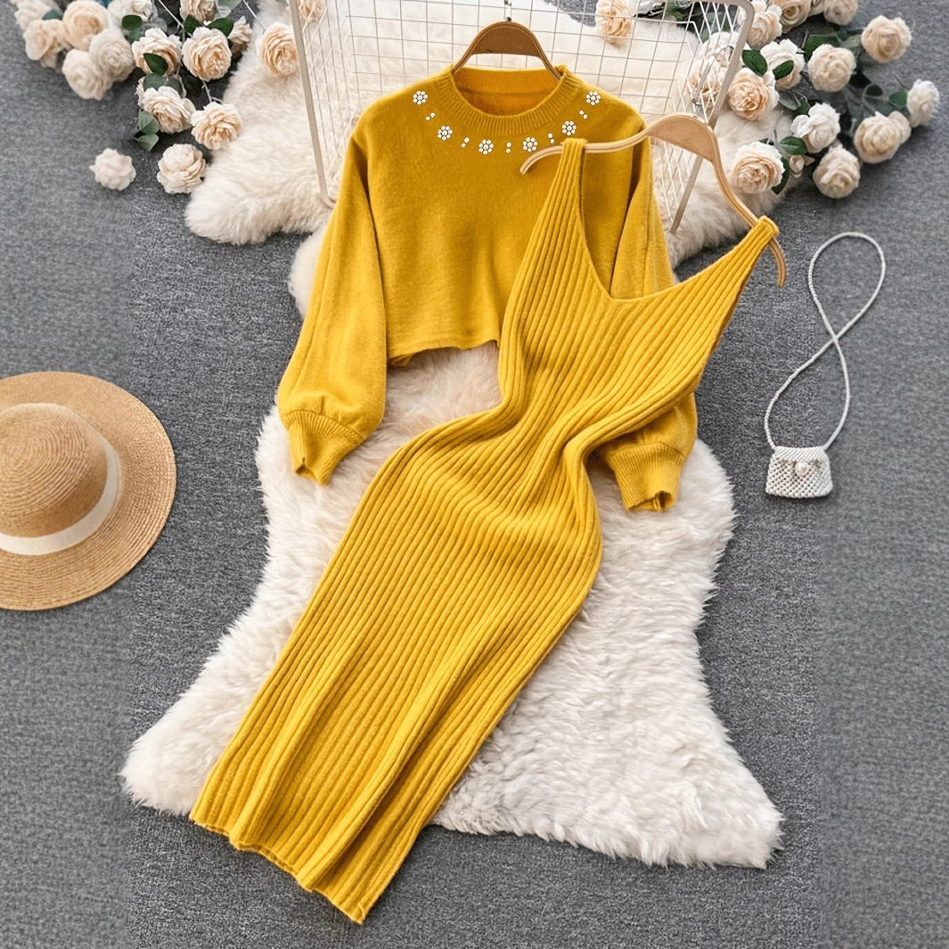 Two-Piece Knit Dress & Cropped Sweater Set