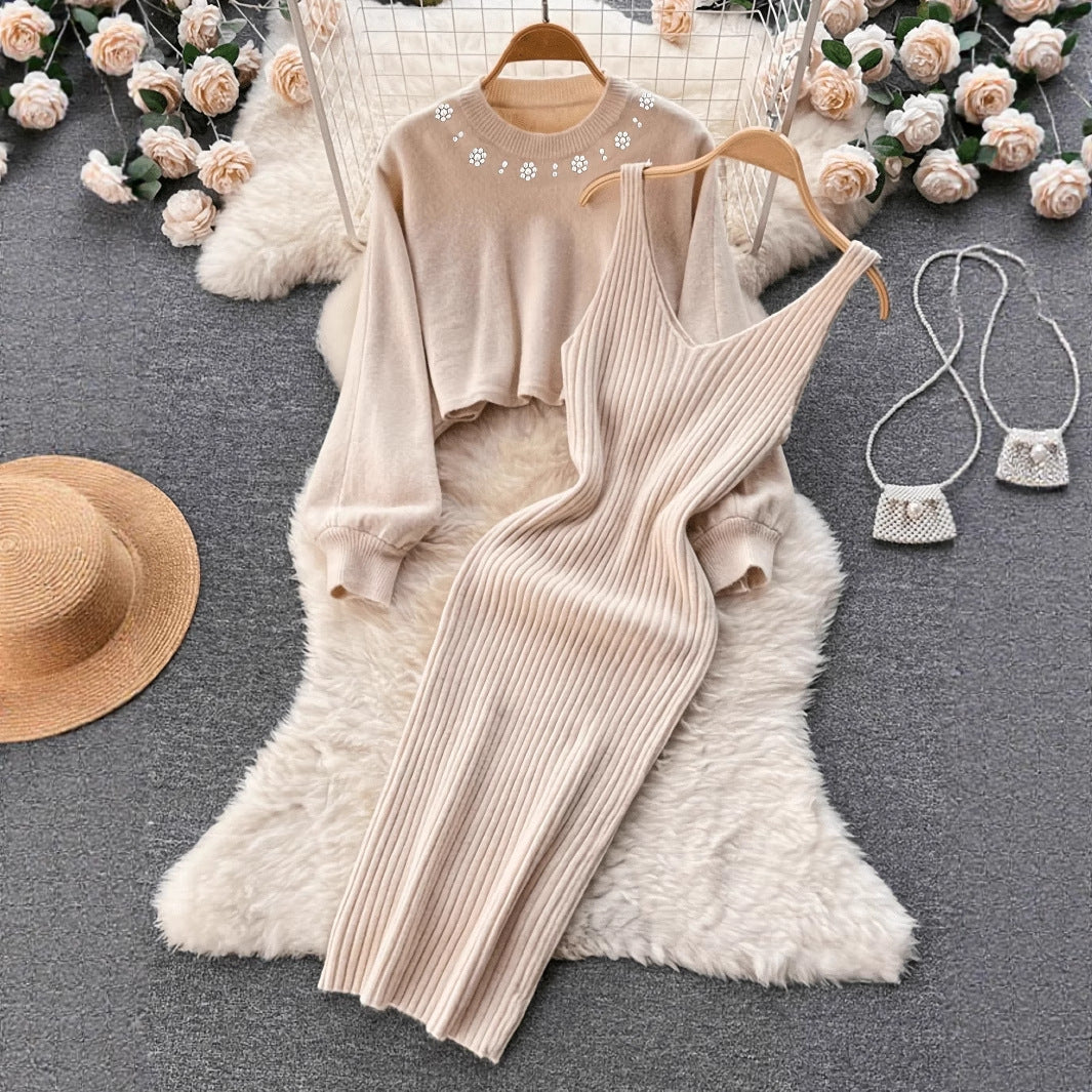 Two-Piece Knit Dress & Cropped Sweater Set