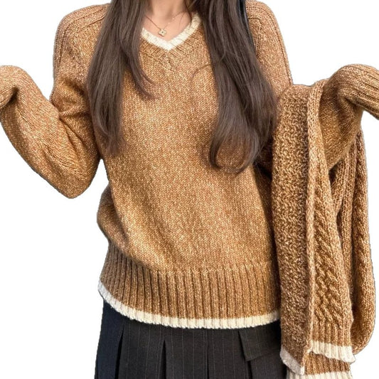 V-Neck Sweater and Scarf Set