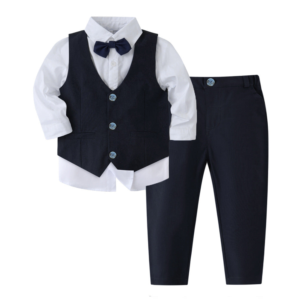 Formal Three-Piece Suit Set With Lapel Flower Vest