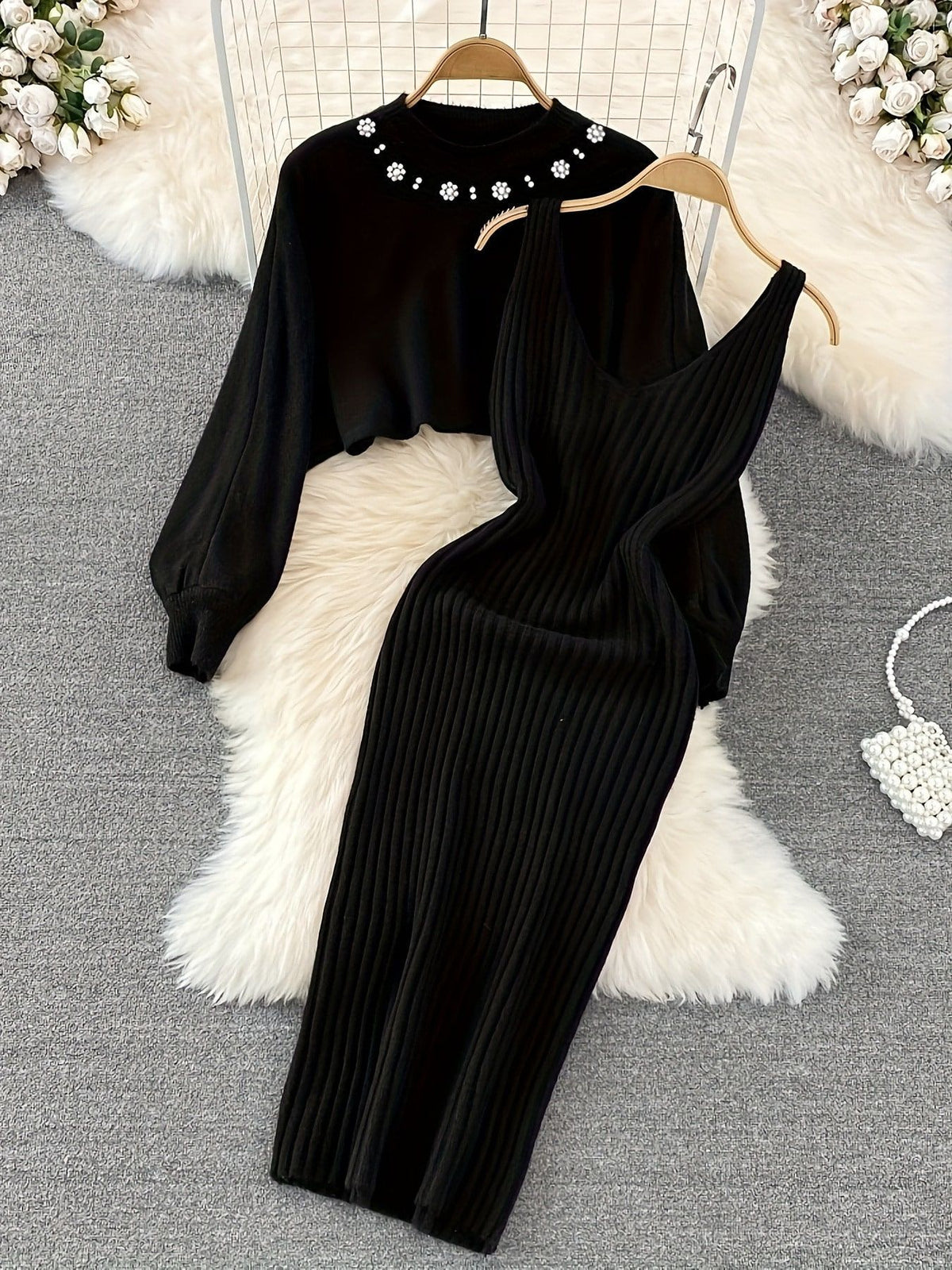 Two-Piece Knit Dress & Cropped Sweater Set
