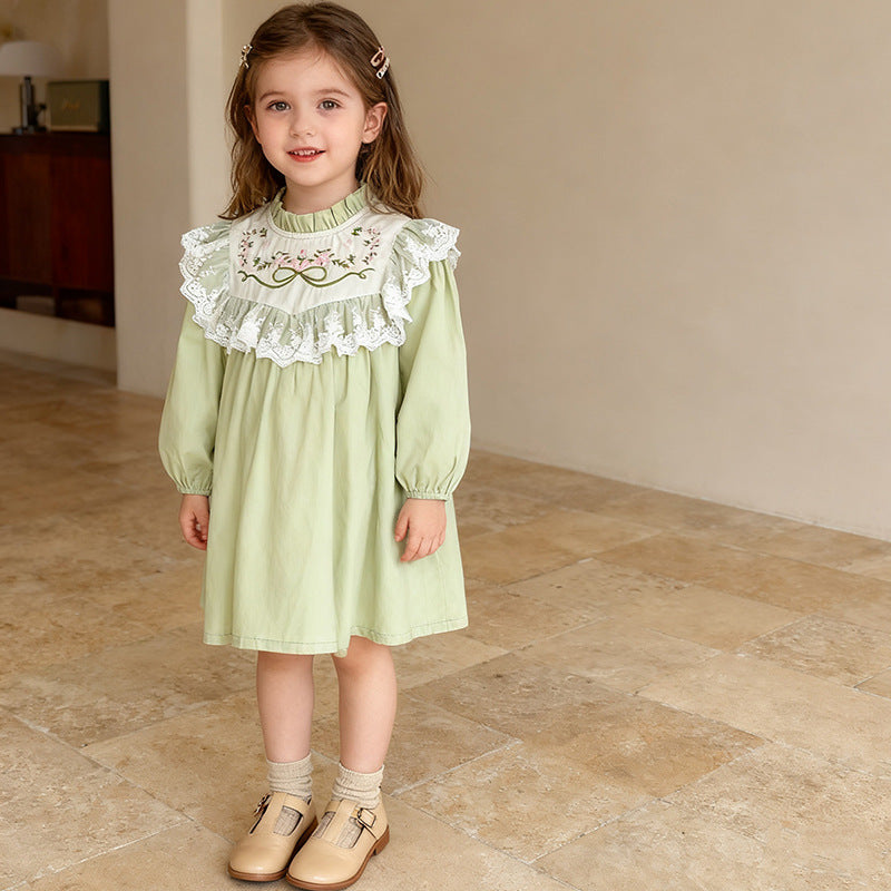 Lace Collar and Floral Embroider Dress
