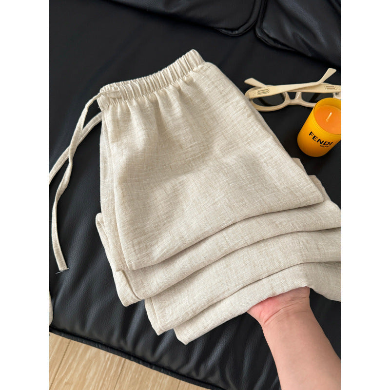 Casual Linen Wide-Leg Pants for Women High-Waisted Loose Straight Cotton Linen Summer Trousers