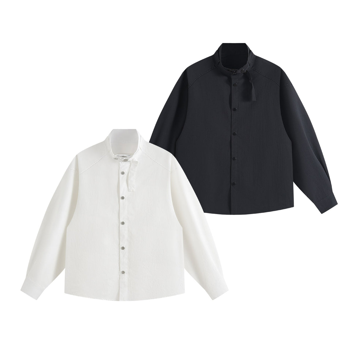 Stand Collar Tie-Button Design Loose Long Sleeve Shirt