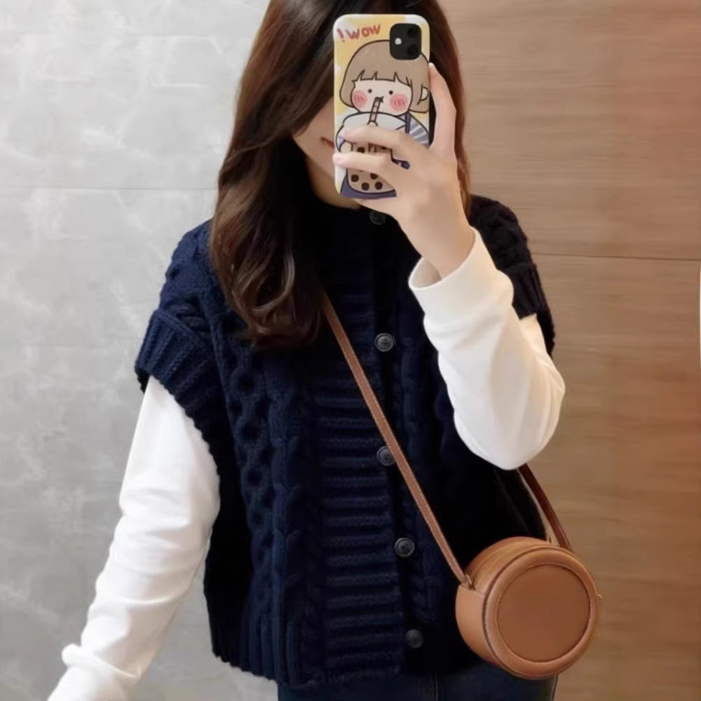 Houndstooth Pattern Knitted Sleeveless Sweater
