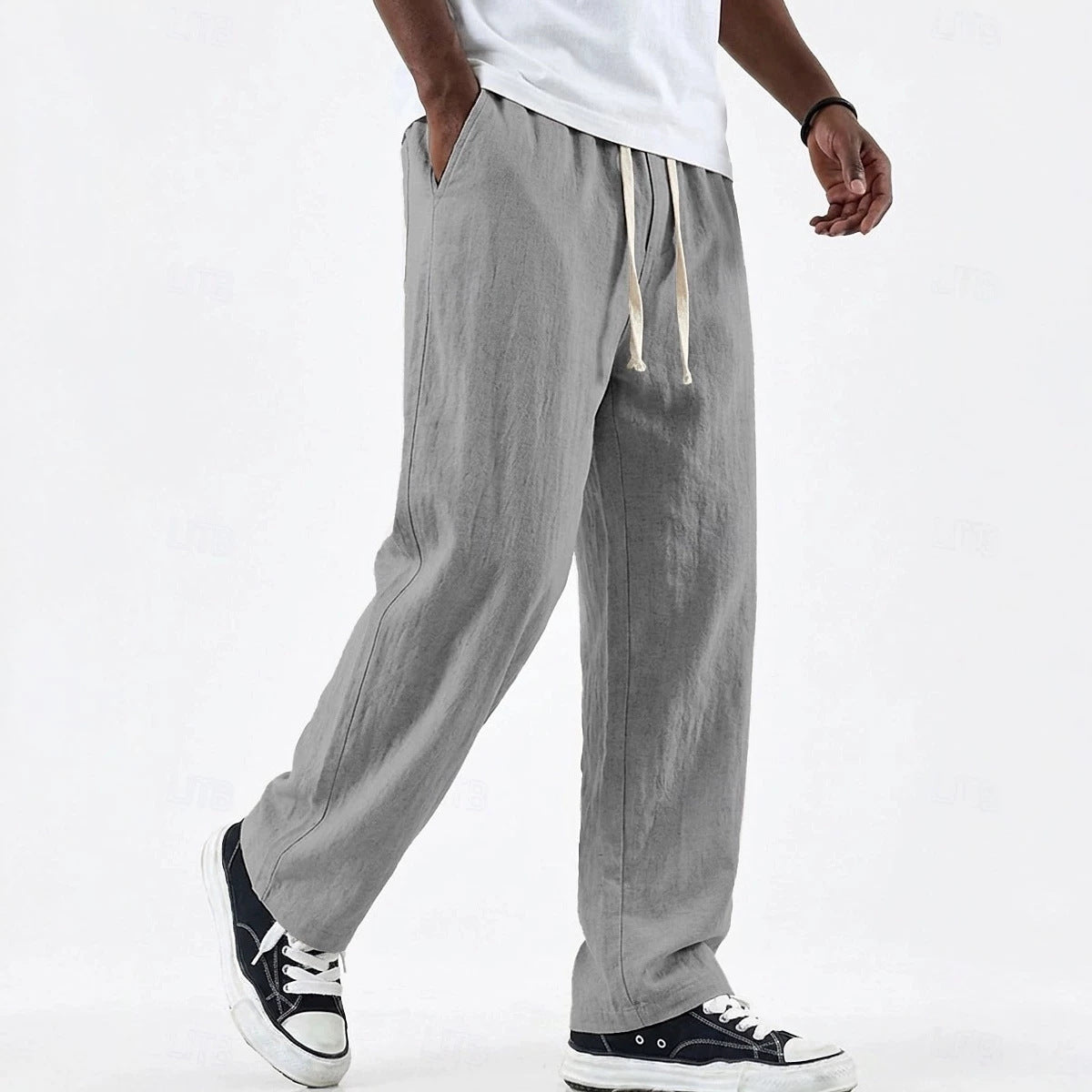 Cotton-Linen Straight Leg Wide Pants