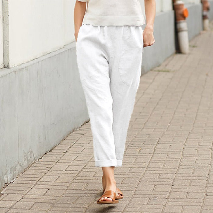 Linen cotton blend cropped pants