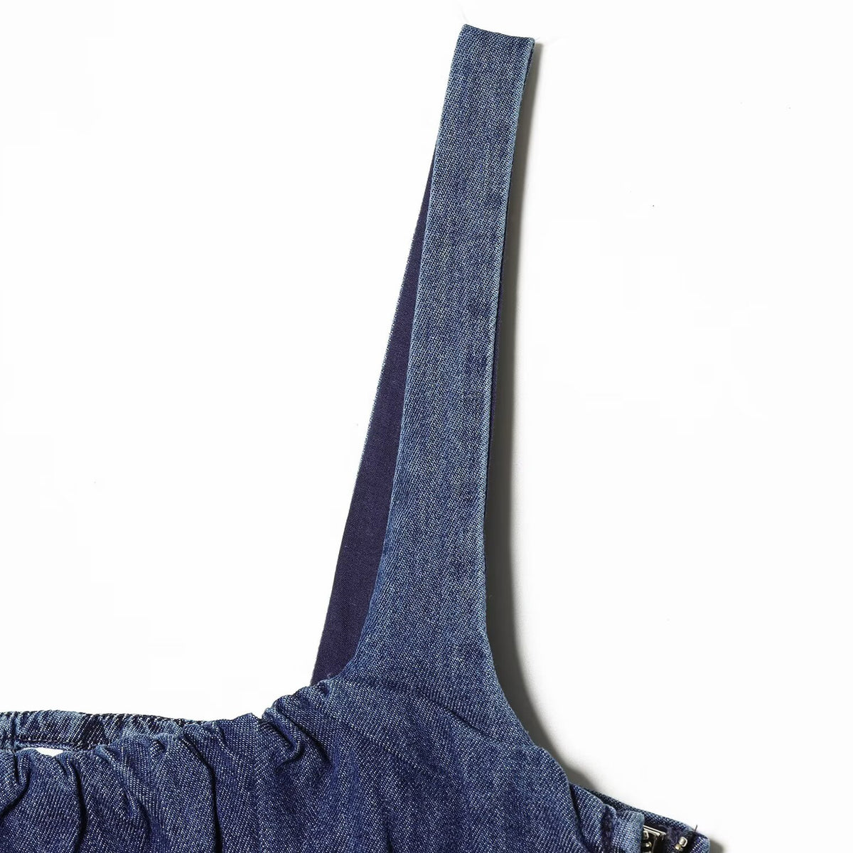 French elegant medium length denim dress