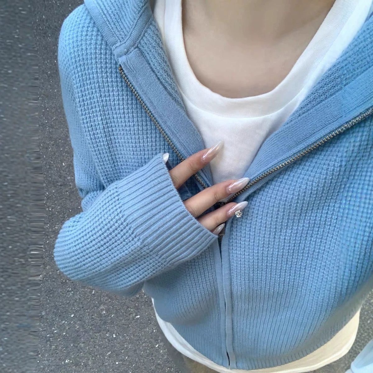 Knit cardigan sweater hoodie