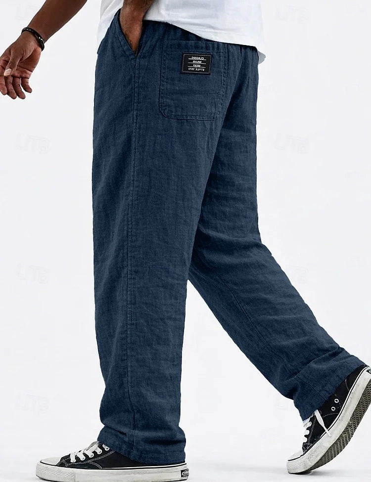 Cotton-Linen Straight Leg Wide Pants