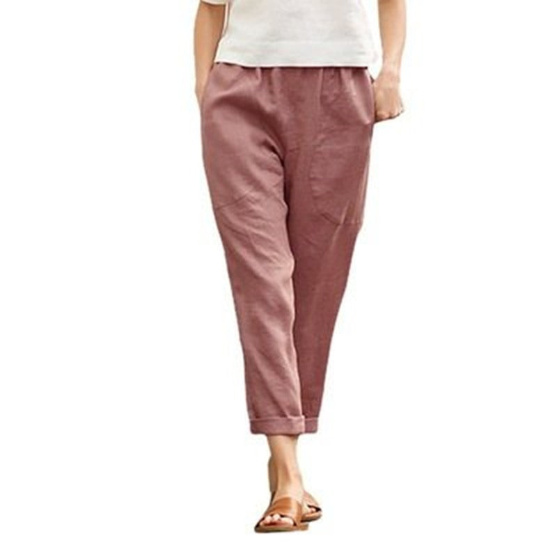 Linen cotton blend cropped pants