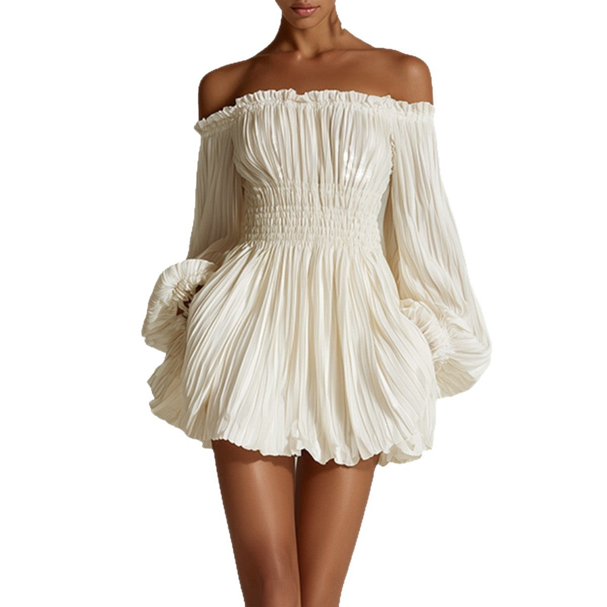 One-shoulder pleated dress
