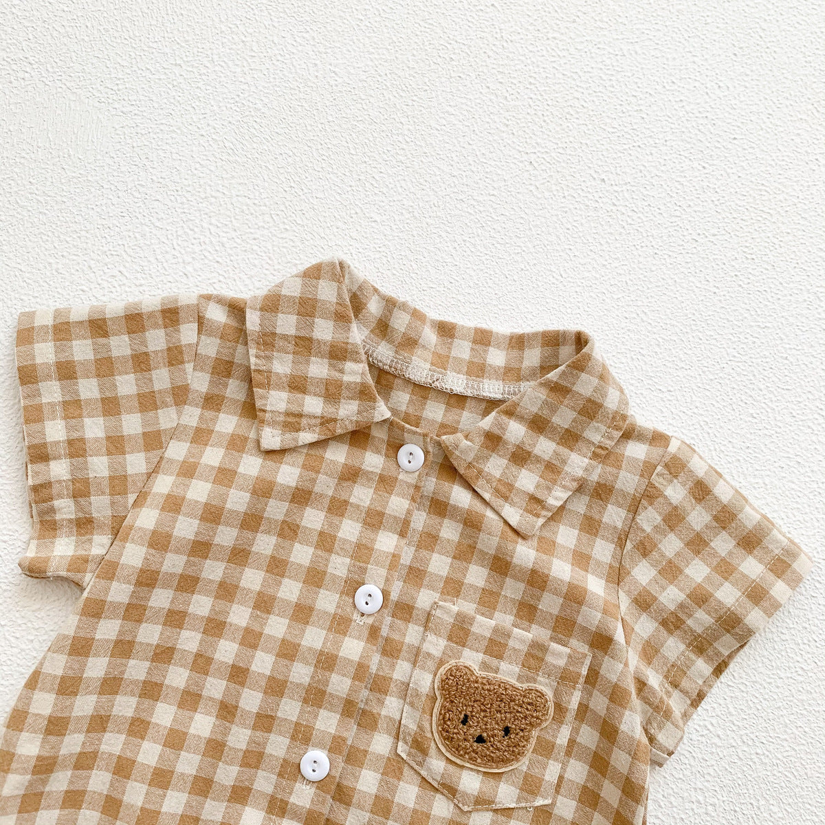 Collar Romper with Plaid Bear Pattern Onesie