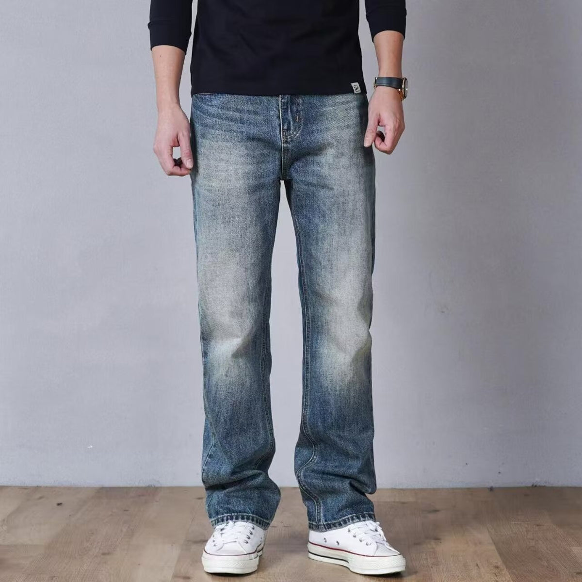 Men Women Washed Clean Fit Casual Straight Leg Floor Length Jeans