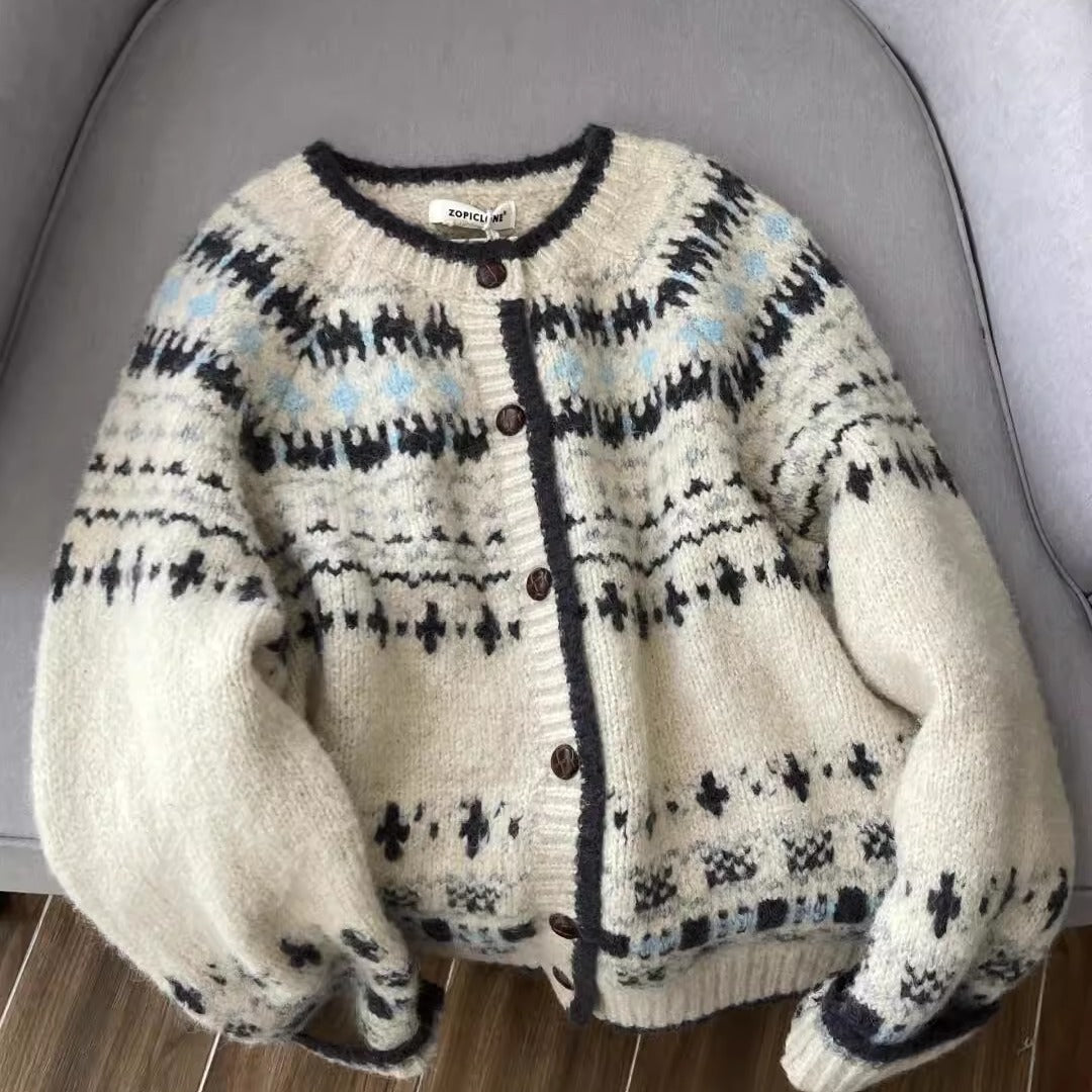 Nordic Pattern Knit Cardigan
