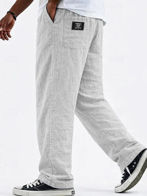 Cotton-Linen Straight Leg Wide Pants