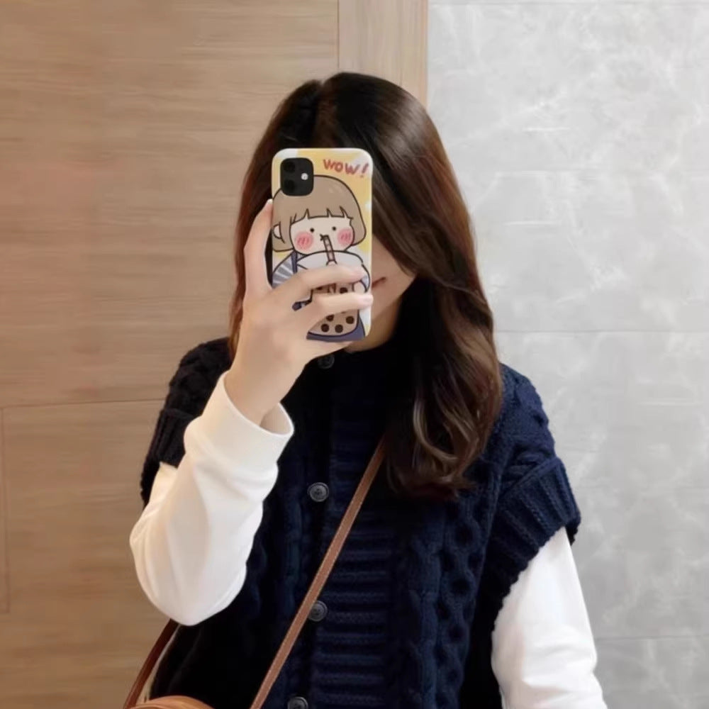 Houndstooth Pattern Knitted Sleeveless Sweater