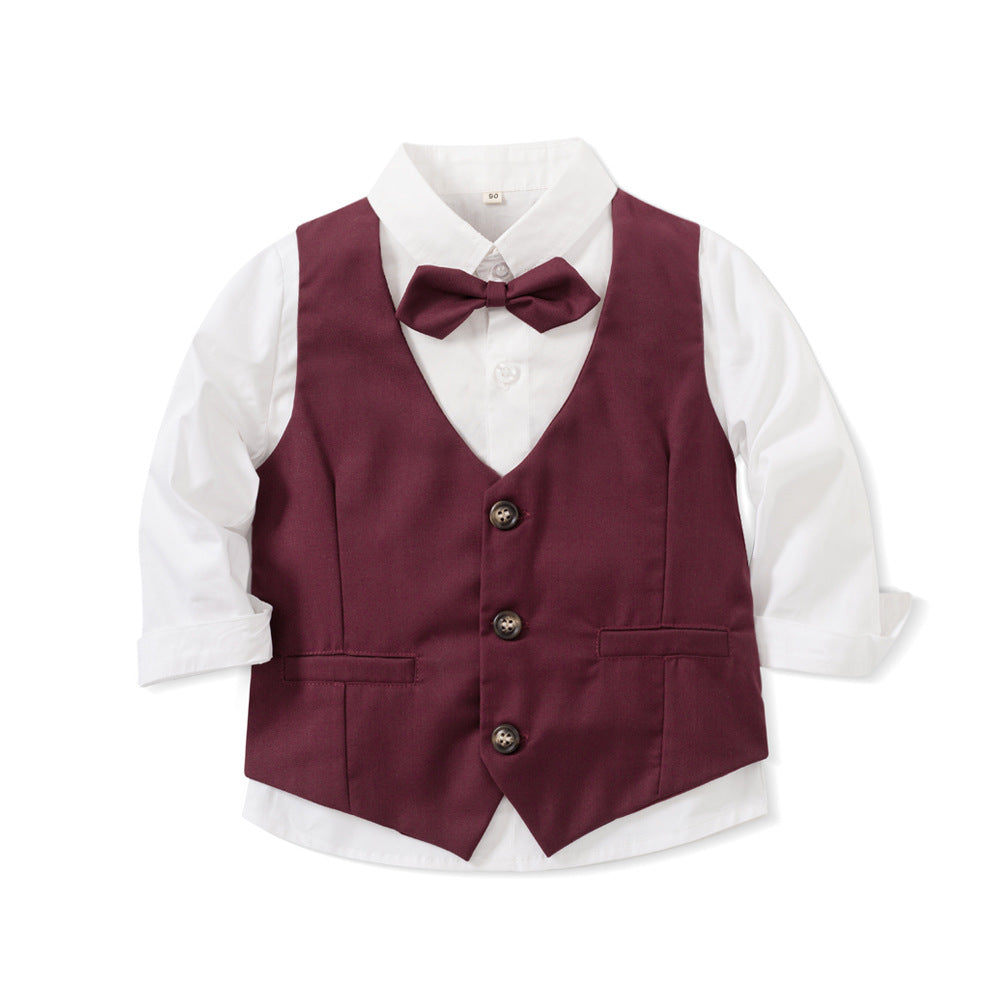 Formal Three-Piece Suit Set With Lapel Flower Vest