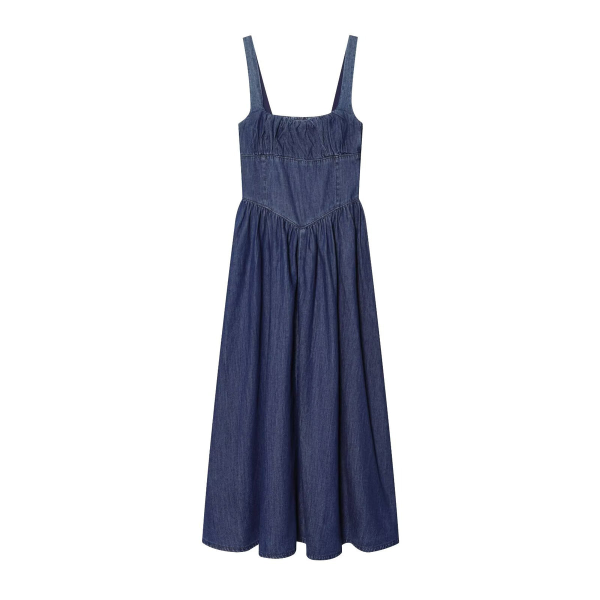 French elegant medium length denim dress