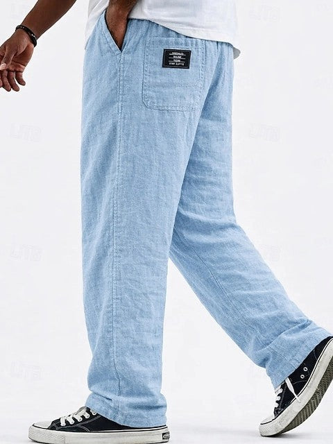 Cotton-Linen Straight Leg Wide Pants
