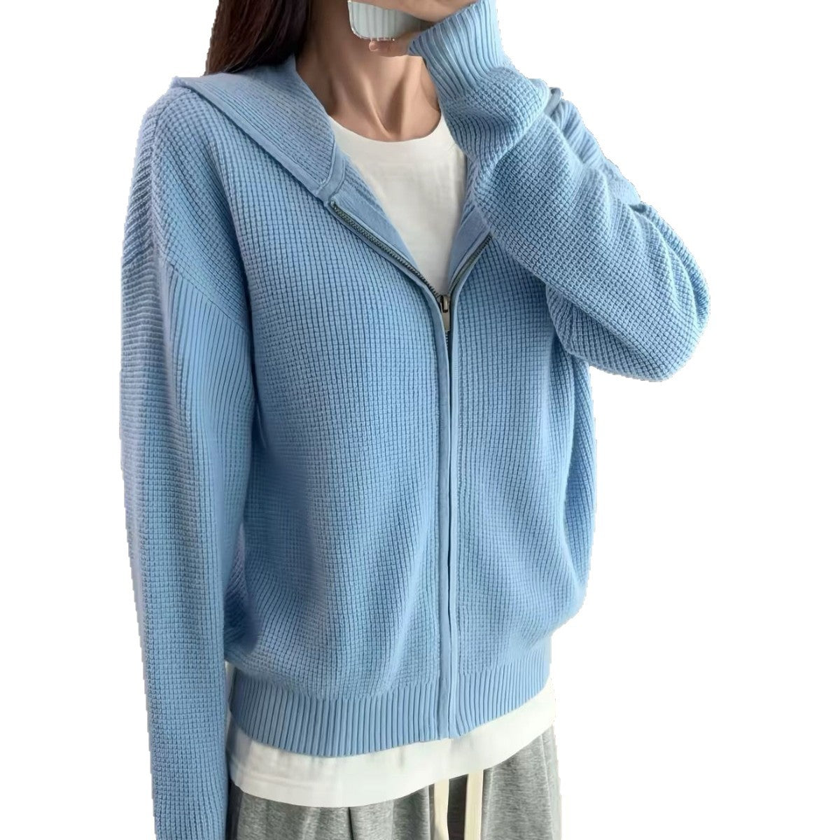 Knit cardigan sweater hoodie