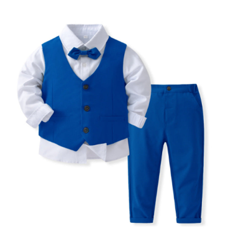 Formal Three-Piece Suit Set With Lapel Flower Vest