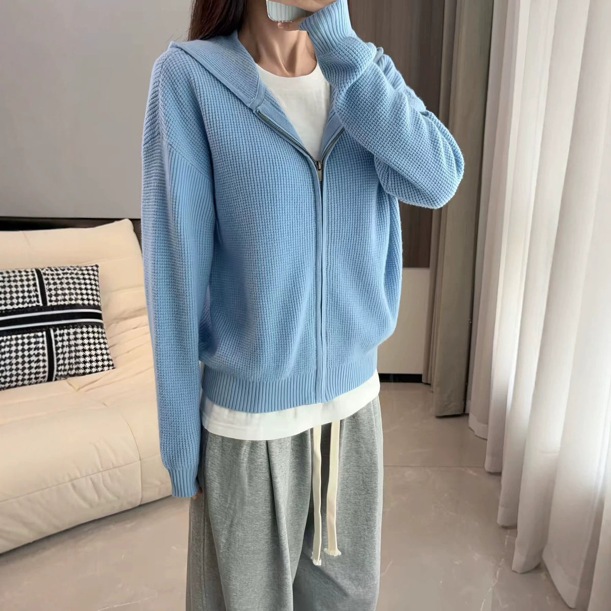 Knit cardigan sweater hoodie