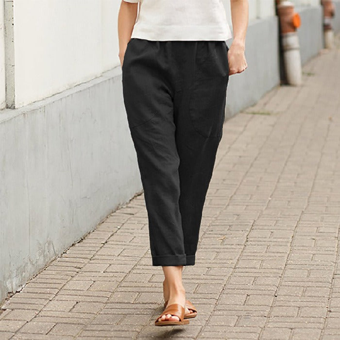 Linen cotton blend cropped pants