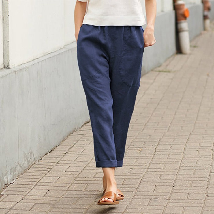 Linen cotton blend cropped pants