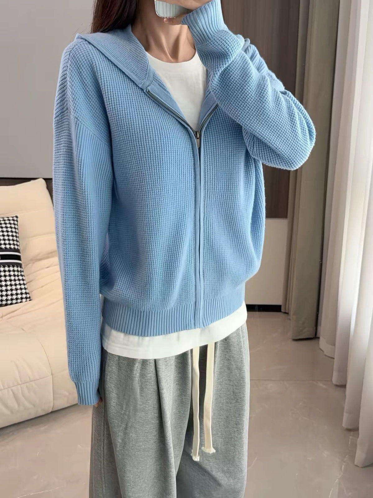 Knit cardigan sweater hoodie