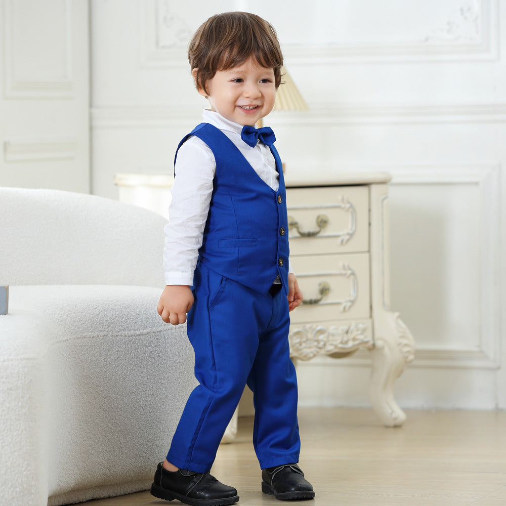 Formal Three-Piece Suit Set With Lapel Flower Vest