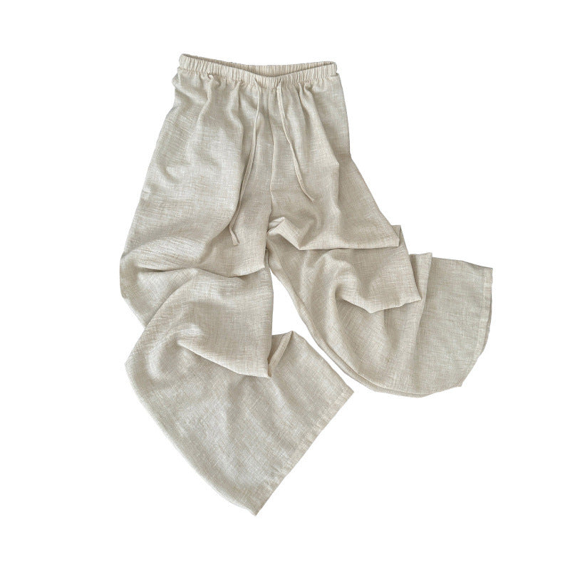 Casual Linen Wide-Leg Pants for Women High-Waisted Loose Straight Cotton Linen Summer Trousers