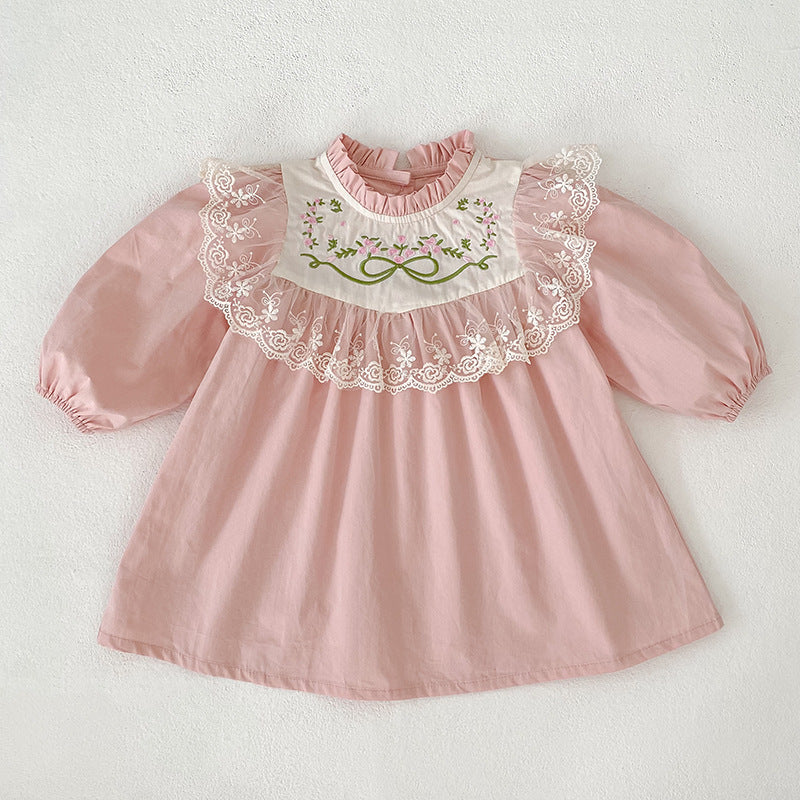 Lace Collar and Floral Embroider Dress