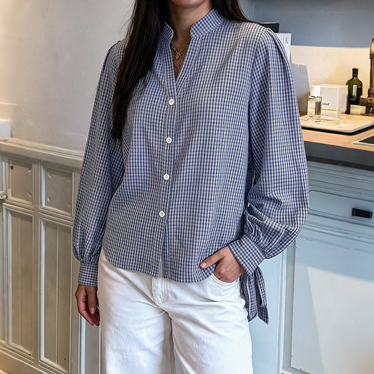 Plaid slit loose shirt