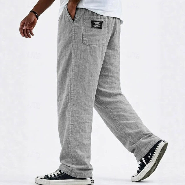 Cotton-Linen Straight Leg Wide Pants