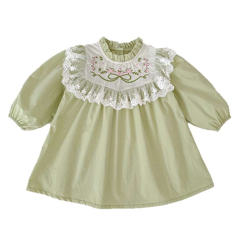 Lace Collar and Floral Embroider Dress