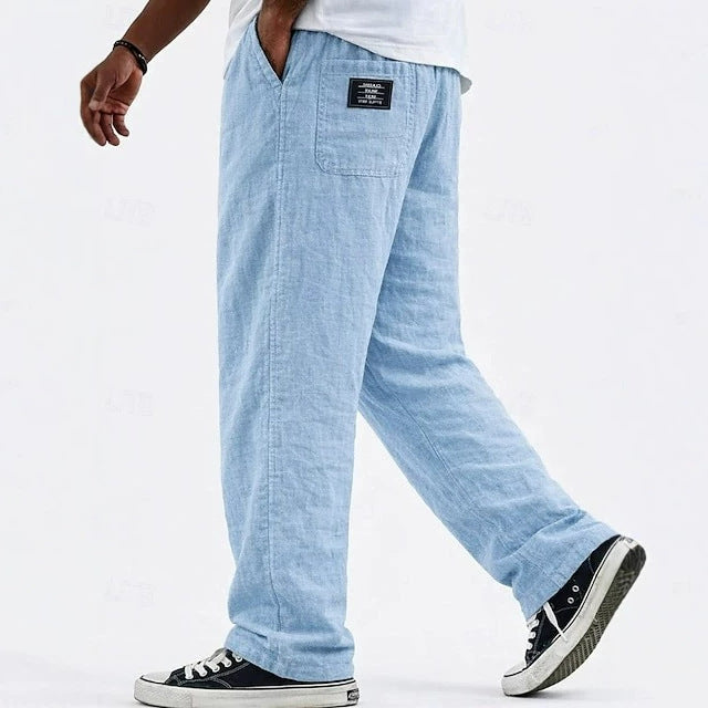 Cotton-Linen Straight Leg Wide Pants