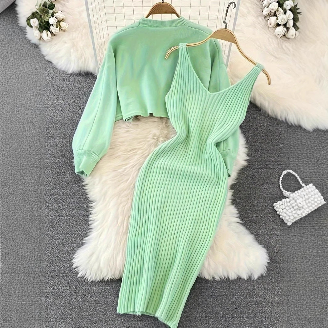 Two-Piece Knit Dress & Cropped Sweater Set