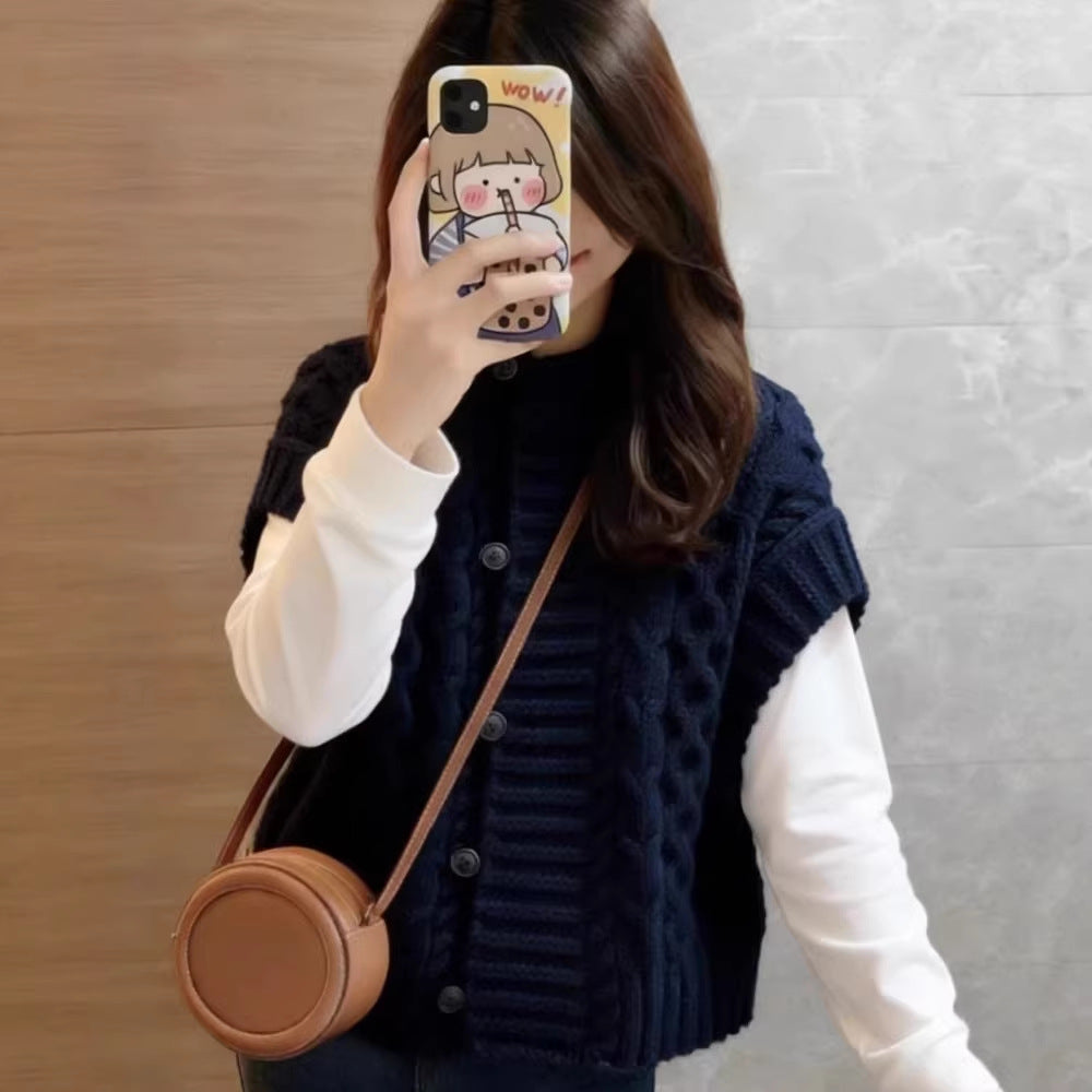Houndstooth Pattern Knitted Sleeveless Sweater