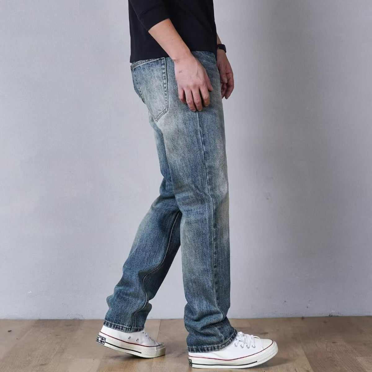 Men Women Washed Clean Fit Casual Straight Leg Floor Length Jeans
