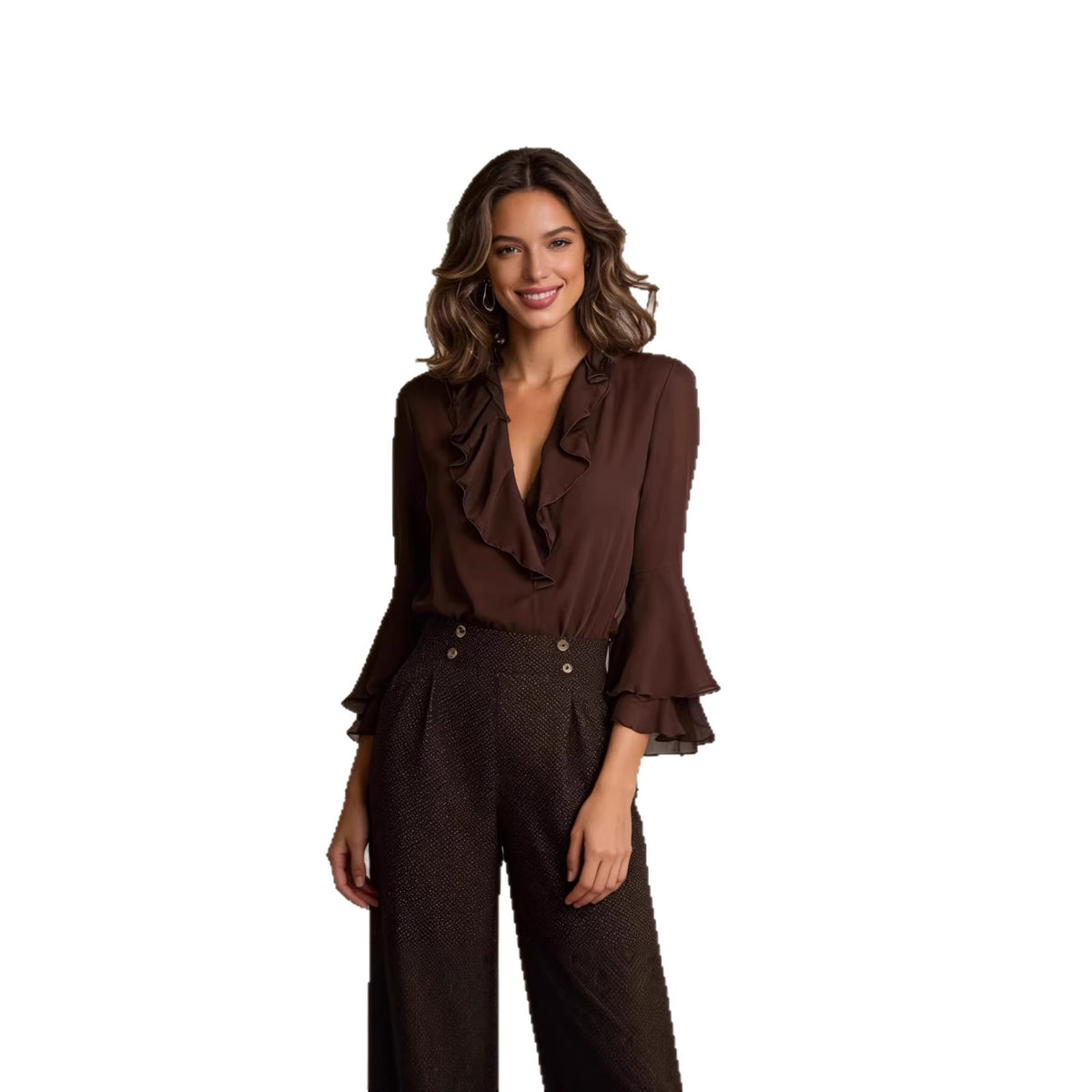 Ruffle blouse v-neck
