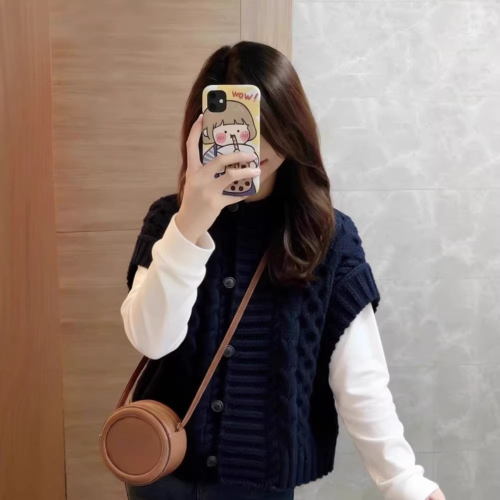 Houndstooth Pattern Knitted Sleeveless Sweater