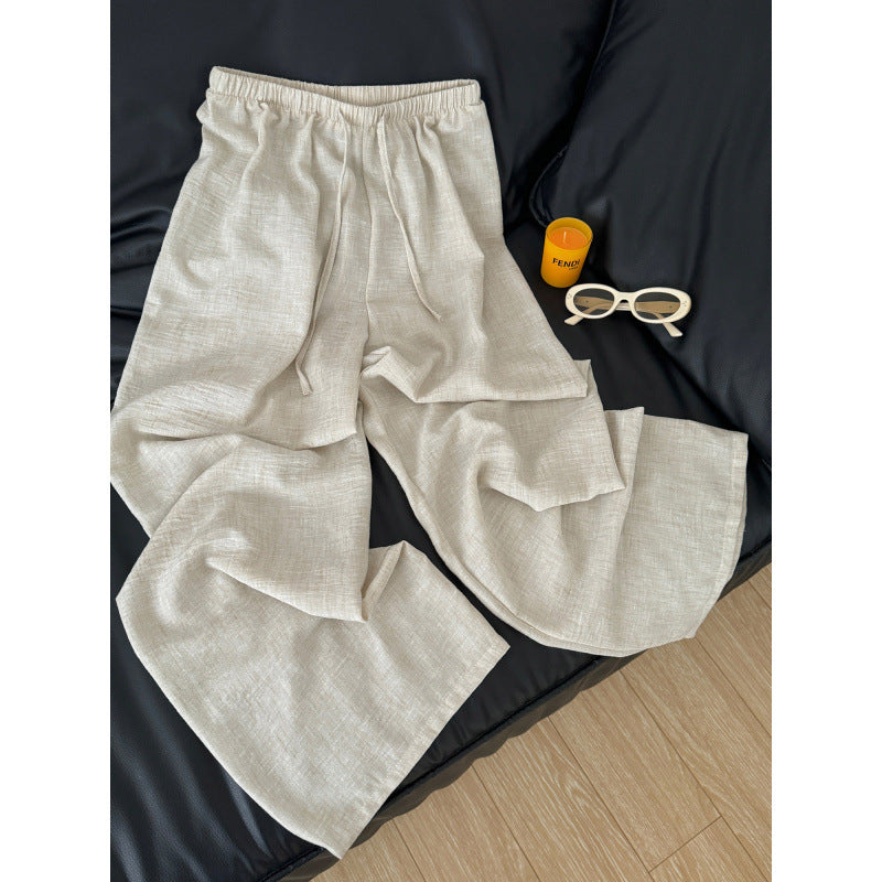 Casual Linen Wide-Leg Pants for Women High-Waisted Loose Straight Cotton Linen Summer Trousers