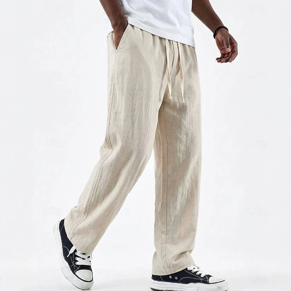Cotton-Linen Straight Leg Wide Pants