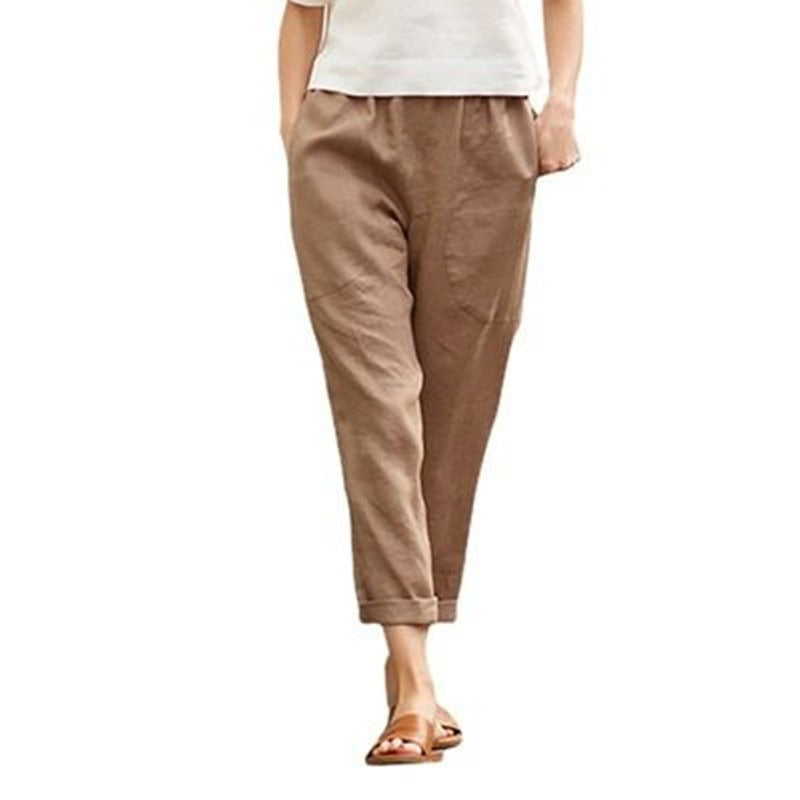 Linen cotton blend cropped pants