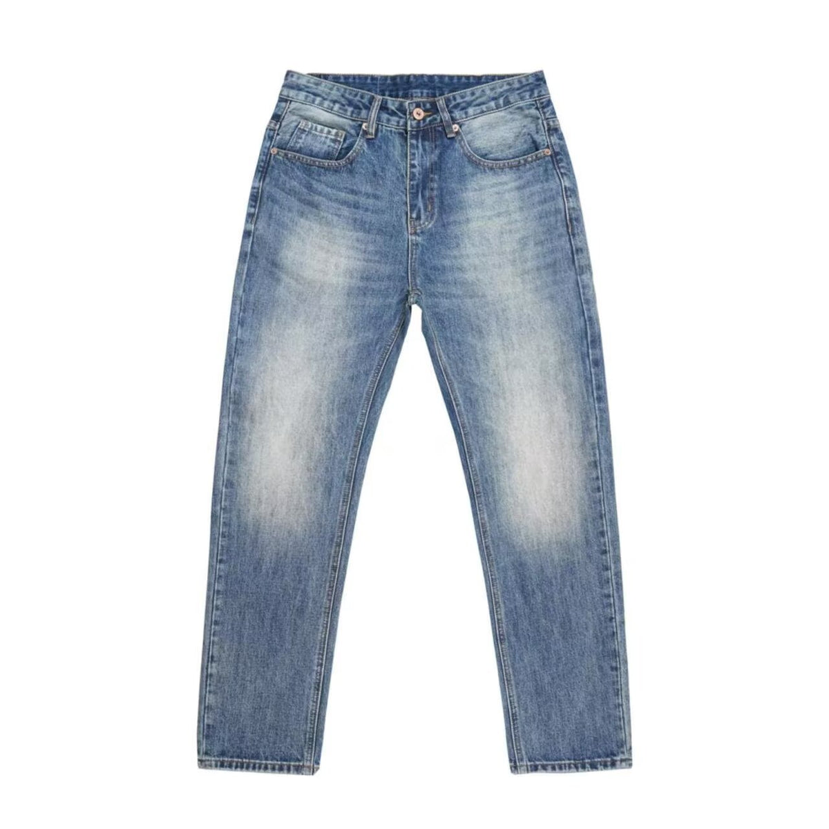 Men Women Washed Clean Fit Casual Straight Leg Floor Length Jeans